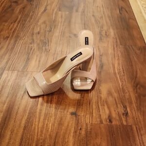 Nine West Nude Croc-Embossed Square-Toe Mule Heels